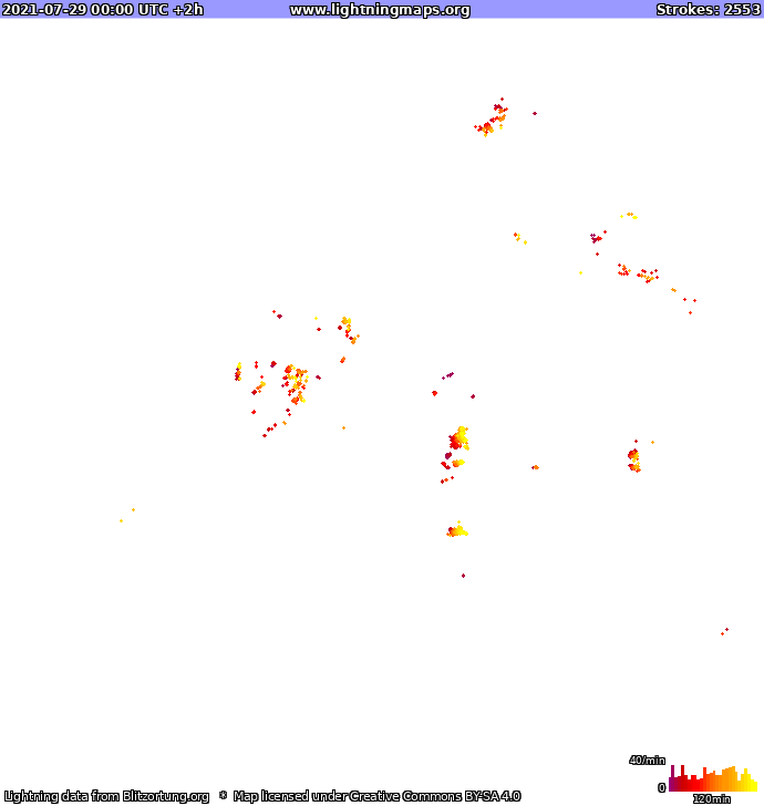 Mappa dei fulmini Europa 29.07.2021 (Animazione)