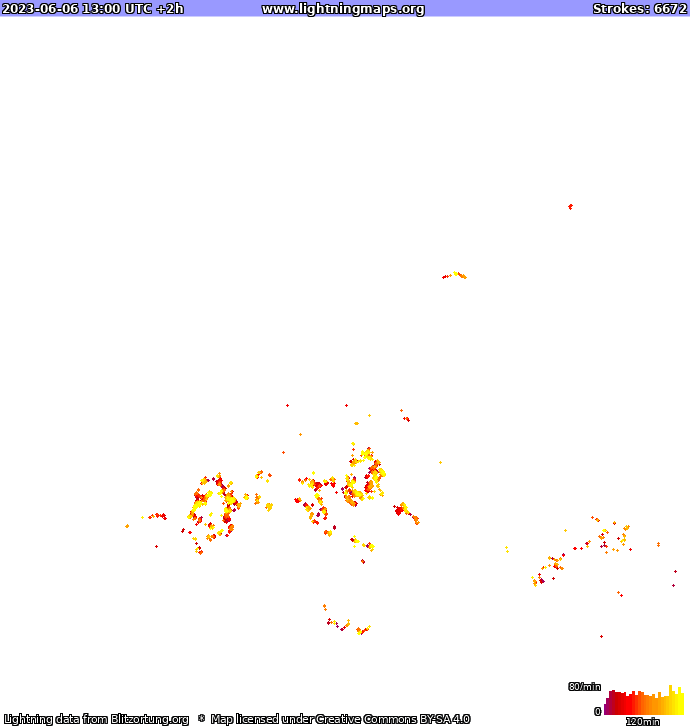 Карта блискавок Європа 06.06.2023 (Анімація)