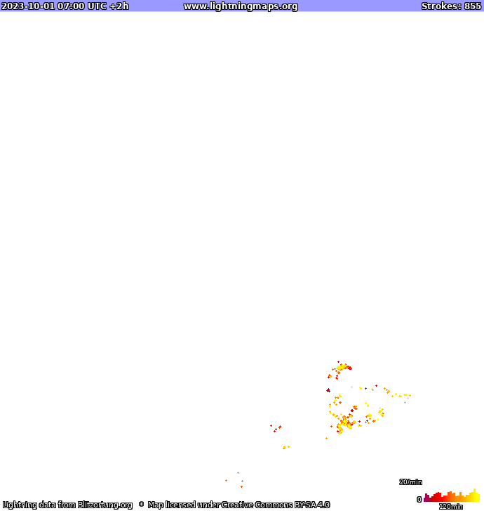 Mapa blesků Evropa 01.10.2023 (Animace)