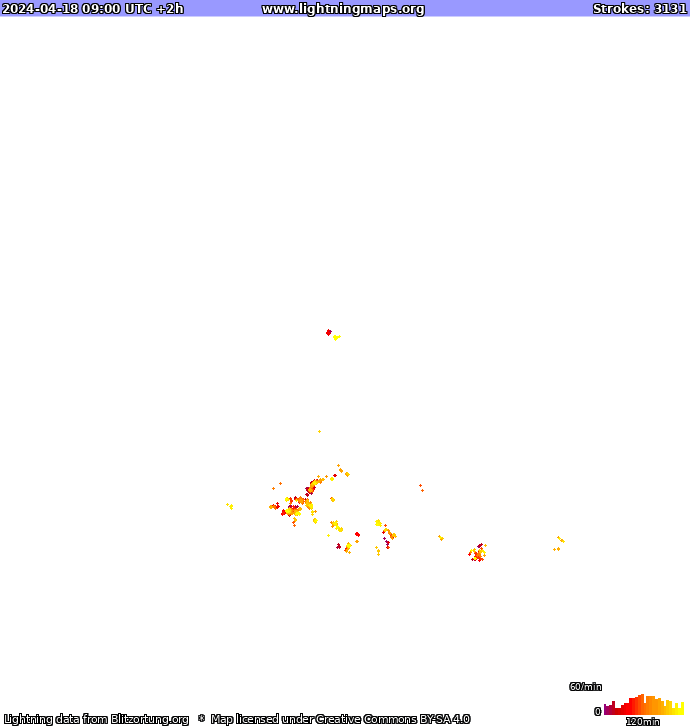 Carte de la foudre Europe 18/04/2024 (Animation)