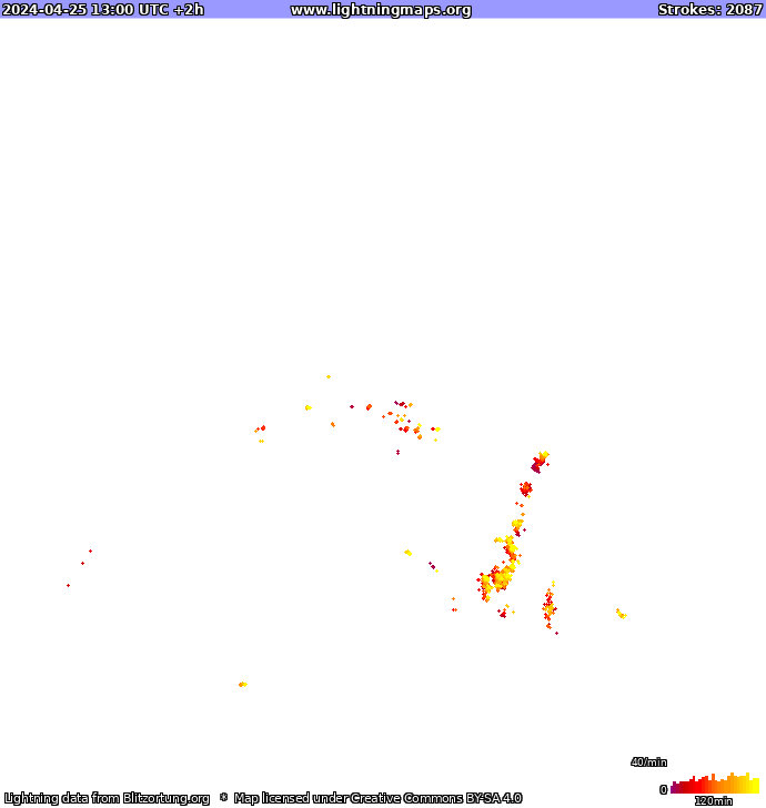 Mapa blesků Evropa 25.04.2024 (Animace)