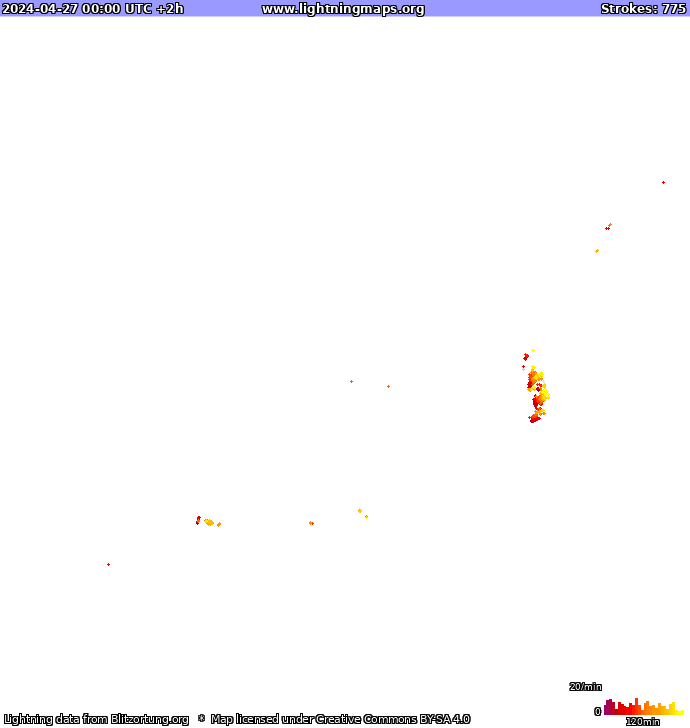 Mapa bleskov Európa 27.04.2024 (Animácia)