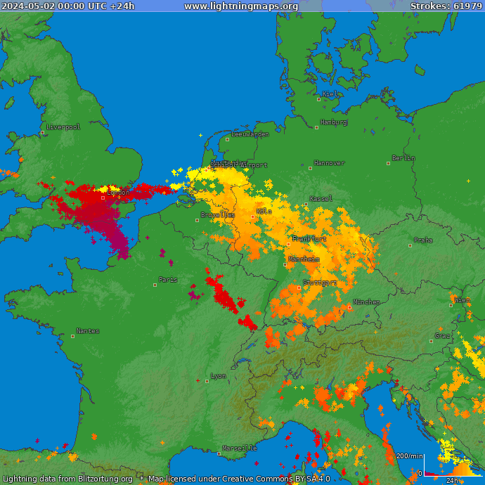 Lightning map Western Europe 2024-05-02
