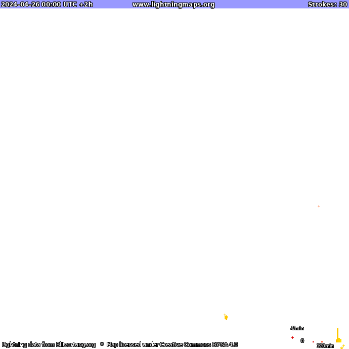 Карта блискавок Західна Європа 26.04.2024 (Анімація)