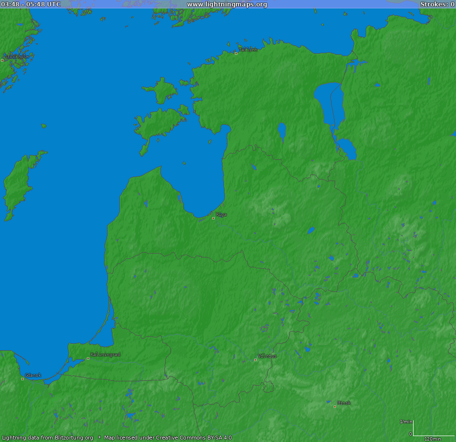 Lightning map Baltic States (Big) 2024.06.06 02:26:21 UTC