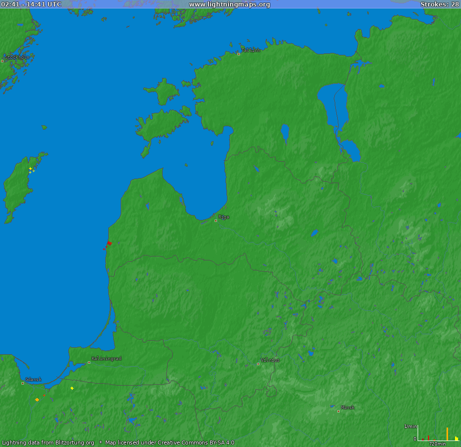 Карта блискавок Baltic States (Big) 30.12.2025 12:46:22 UTC