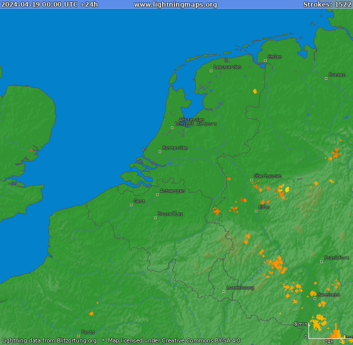Lightning map Benelux 2024-04-19
