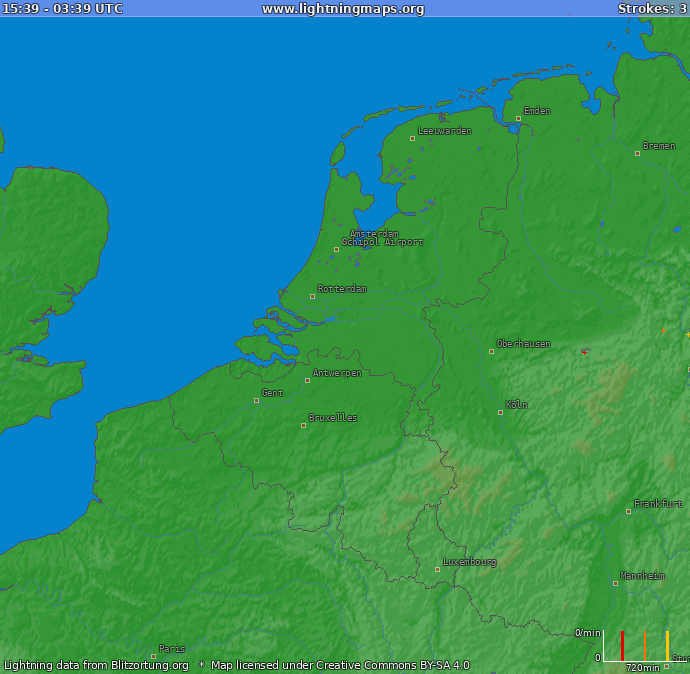 Mappa dei fulmini Benelux 19.04.2024 23:22:48 UTC