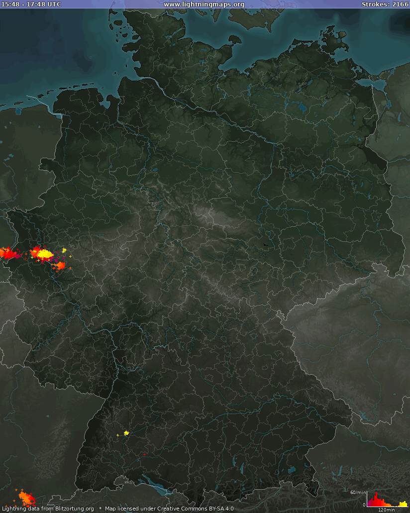Karte mit Blitzen in Deutschland