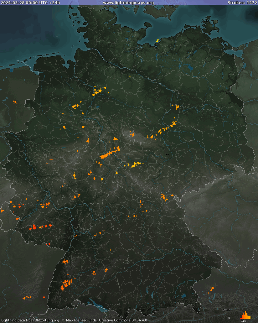 Mappa dei fulmini Germania 28.03.2024