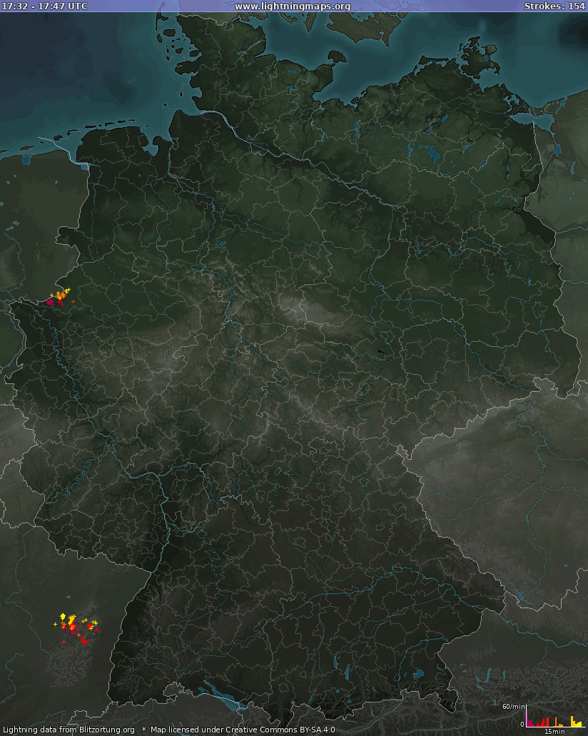 Карта блискавок Німеччина 01.06.2024 20:22:57 UTC