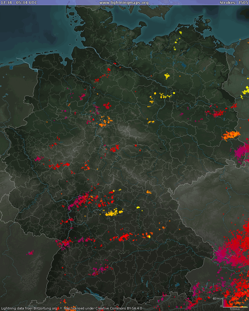 Mapa bleskov Nemecko 07.06.2024 06:31:21 UTC