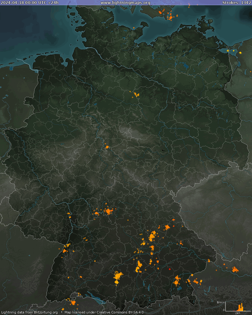 Zibens karte Vācija 2024.04.18