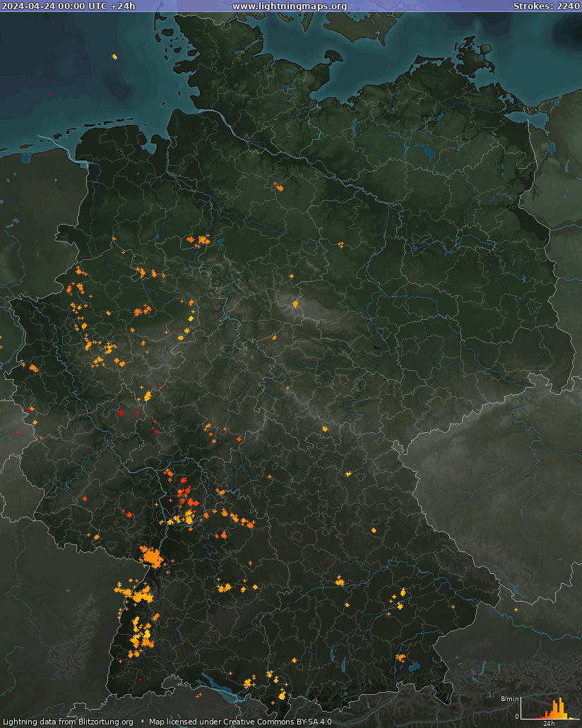 Mapa bleskov Nemecko 24.04.2024