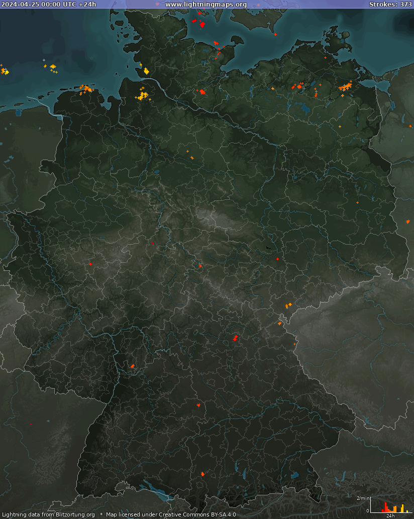 Bliksem kaart Duitsland 25.04.2024