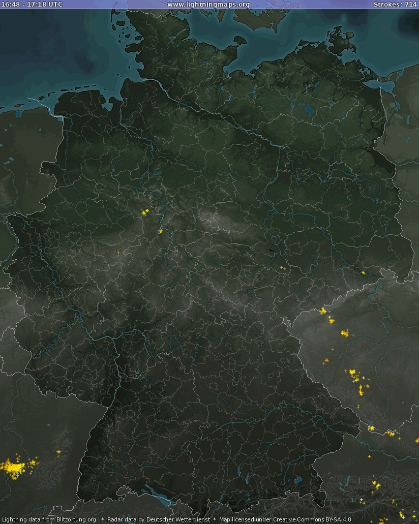 Mapa blesků Germany Radar 28.04.2024 (Animace)