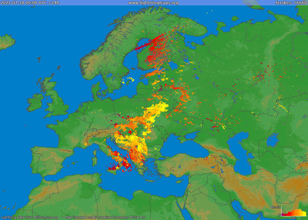 Mapa blesků Europe (Big) 18.07.2021