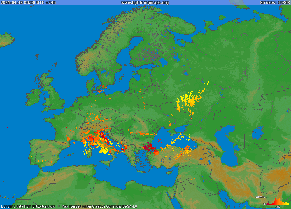 Mapa bleskov Europe (Big) 18.04.2024