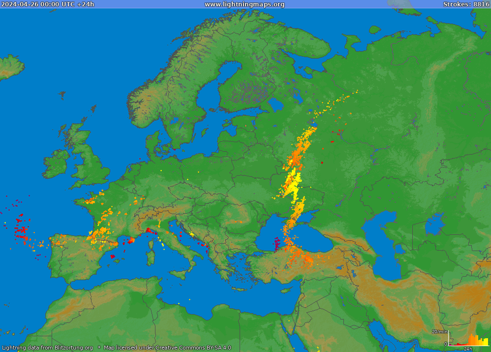 Карта блискавок Europe (Big) 26.04.2024