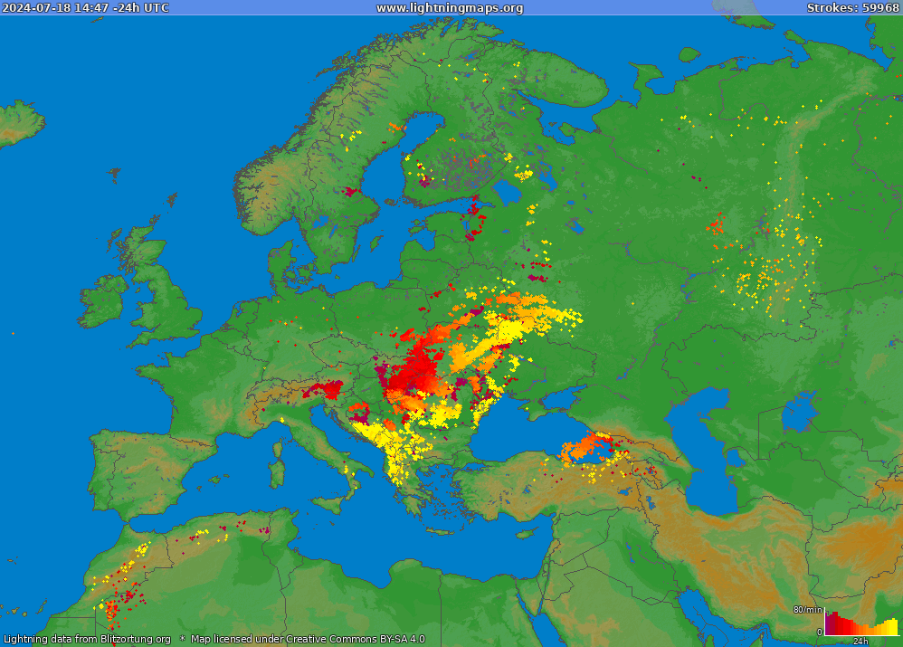Thunderstorm forecast in Europe, NorthAmerica and Asia