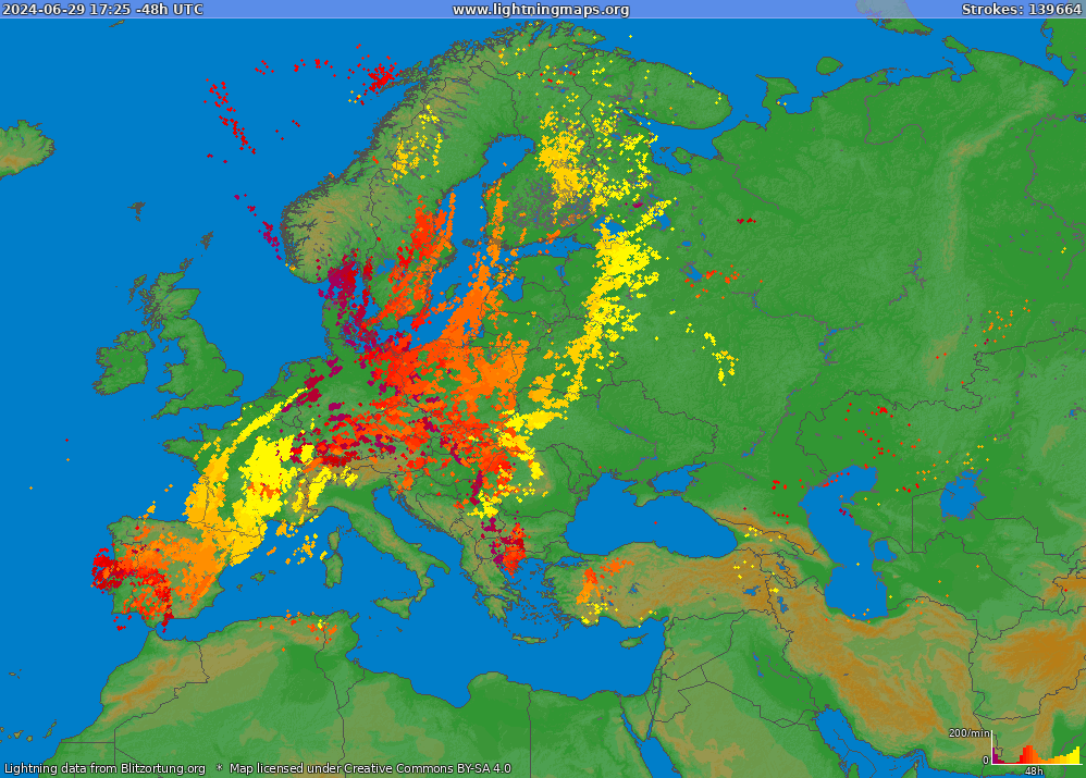 Mappa dei fulmini Europe (Big) 01.06.2024 14:15:58 UTC