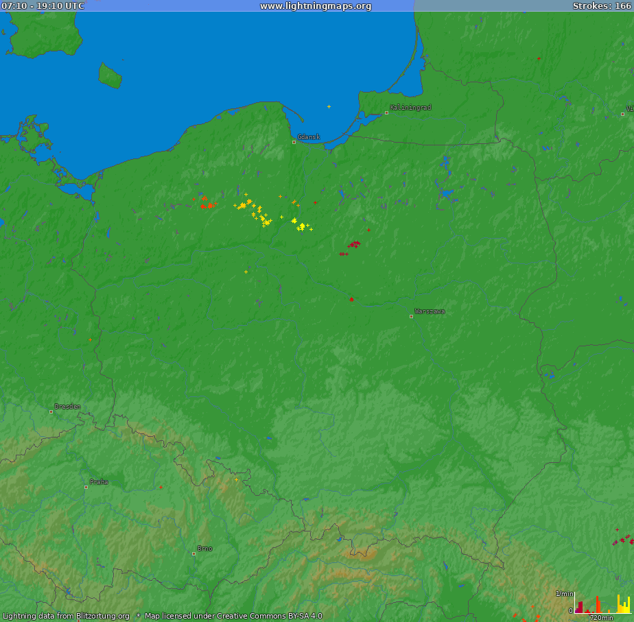 Mapa wyładowań Poland (Big) 2024-06-17 7:04:59 UTC