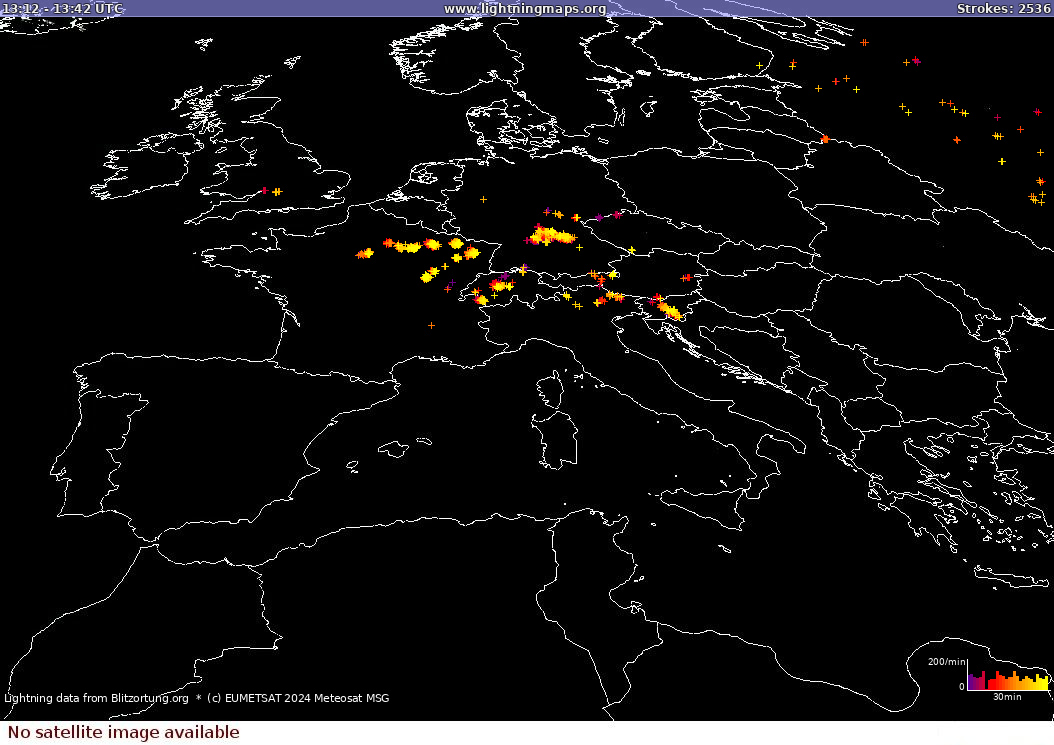 Mappa dei fulmini Sat: Europe Clouds + Rain 23.05.2024 08:56:42 UTC
