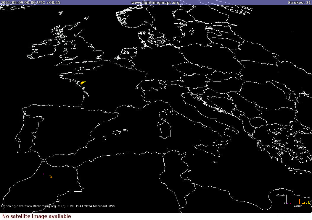 Lightning map Sat: Europe Clouds + Rain 2021-05-09