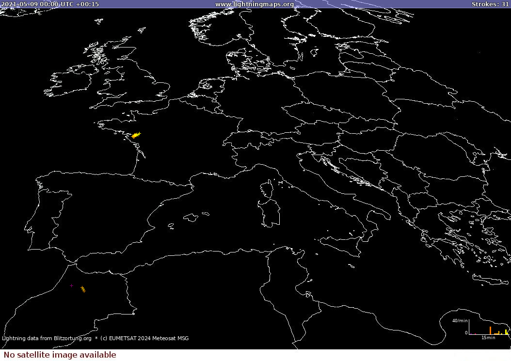 Carte de la foudre Sat: Europe Clouds + Rain 09/05/2021