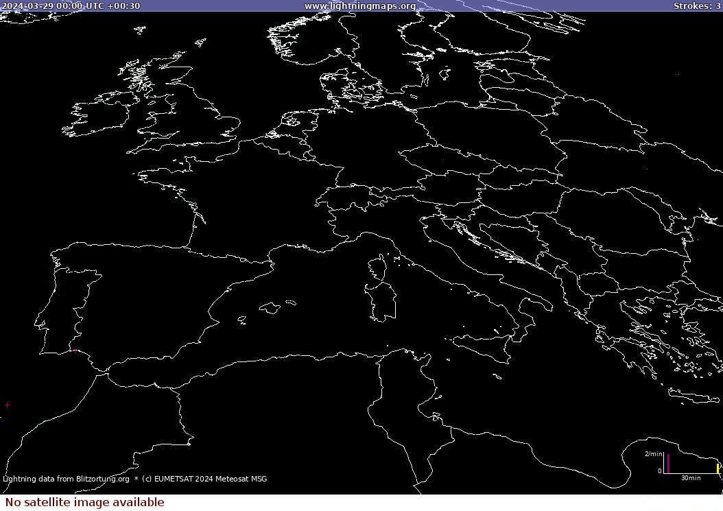 Mappa dei fulmini Sat: Europe Clouds + Rain 29.03.2024 (Animazione)