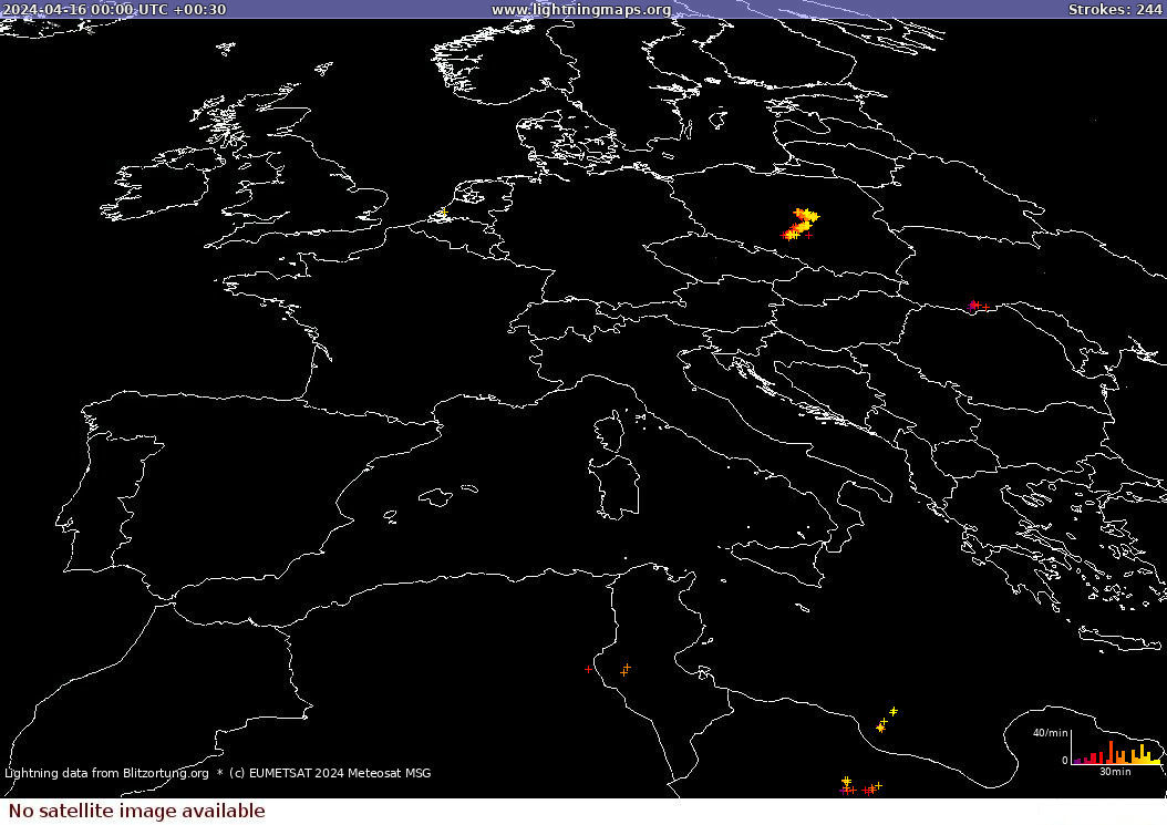 Blixtkarta Sat: Europe Clouds + Rain 2024-04-16 (Animering)