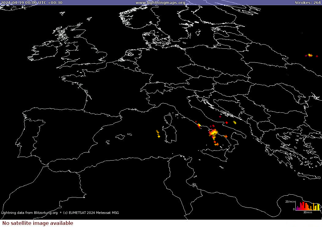 Lightning map Sat: Europe Clouds + Rain 2024-04-19 (Animation)