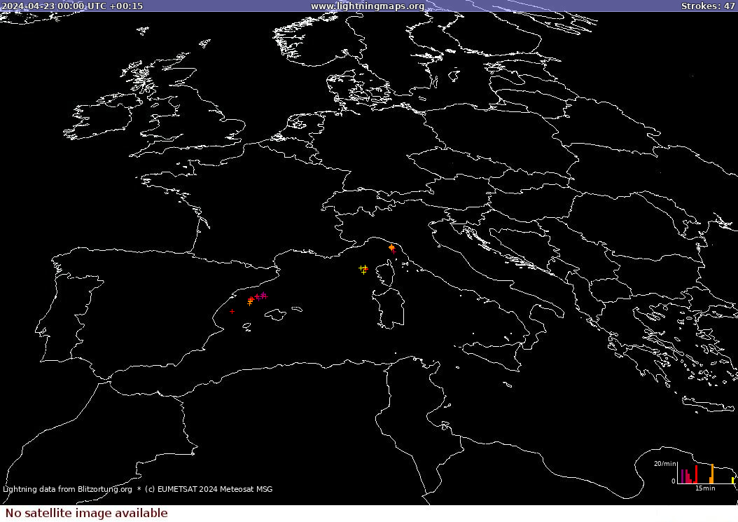 Lightning map Sat: Europe Clouds + Rain 2024-04-23
