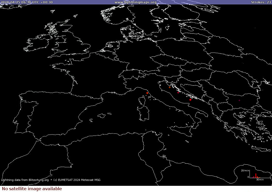 Zibens karte Sat: Europe Clouds + Rain 2024.04.25 (Animācija)