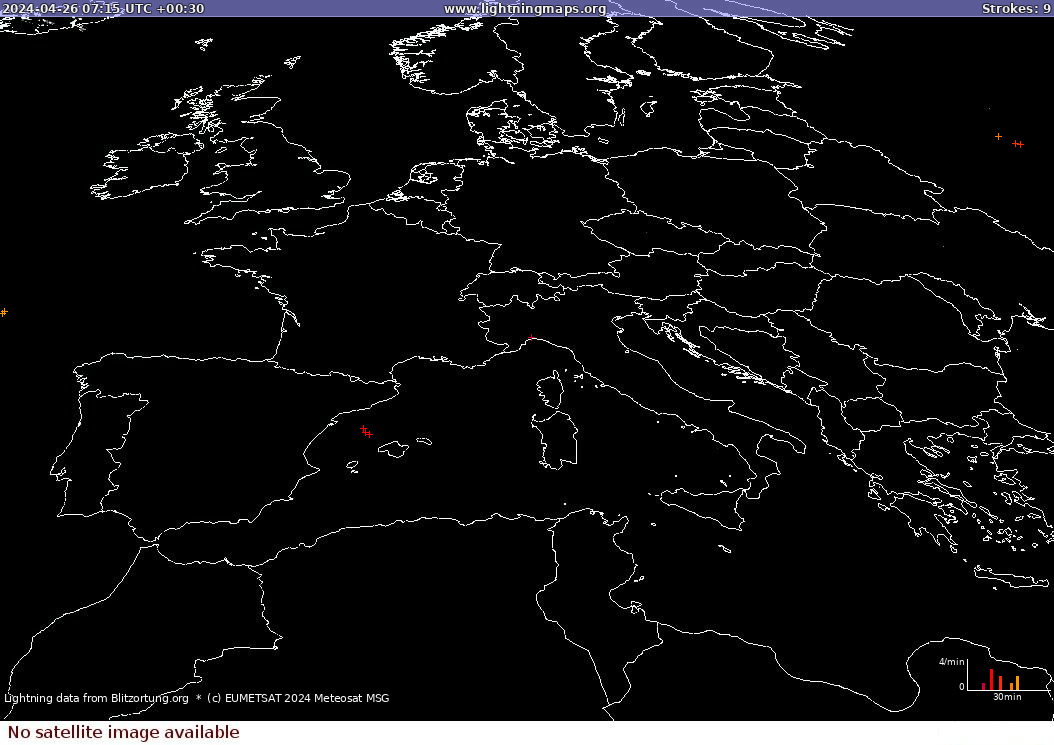 Карта блискавок Sat: Europe Clouds + Rain 26.04.2024 (Анімація)