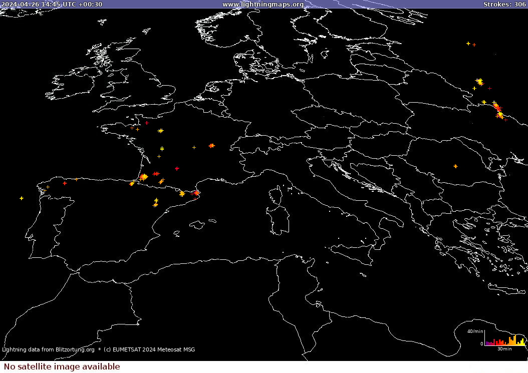 Mapa wyładowań Sat: Europe Clouds + Rain 2024-04-26 (Animacja)