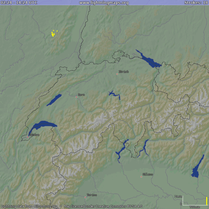 Lightning map Switzerland 2024.09.21 14:35:55 UTC