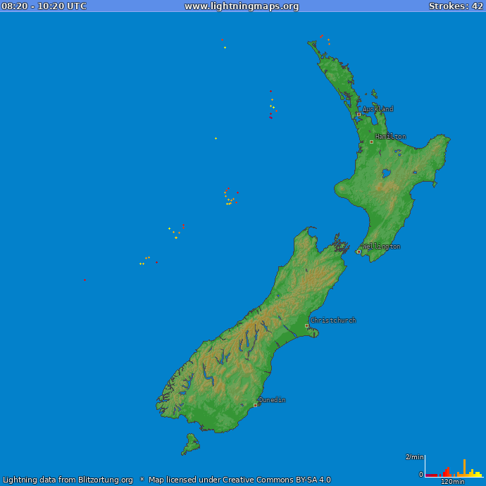 Lightning map of New Zealand