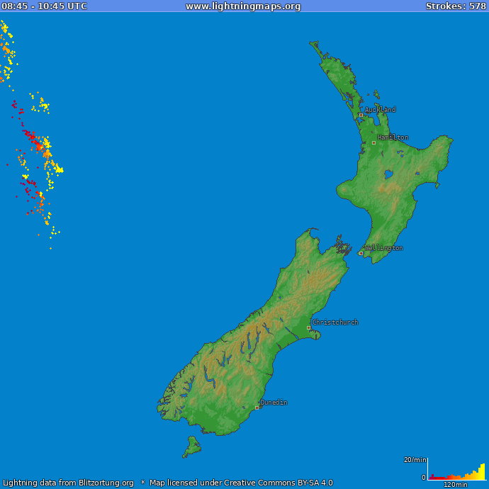 Lightning map of New Zealand