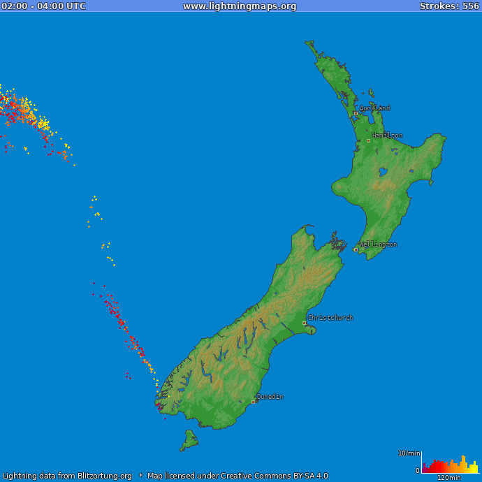 Lightning map of New Zealand