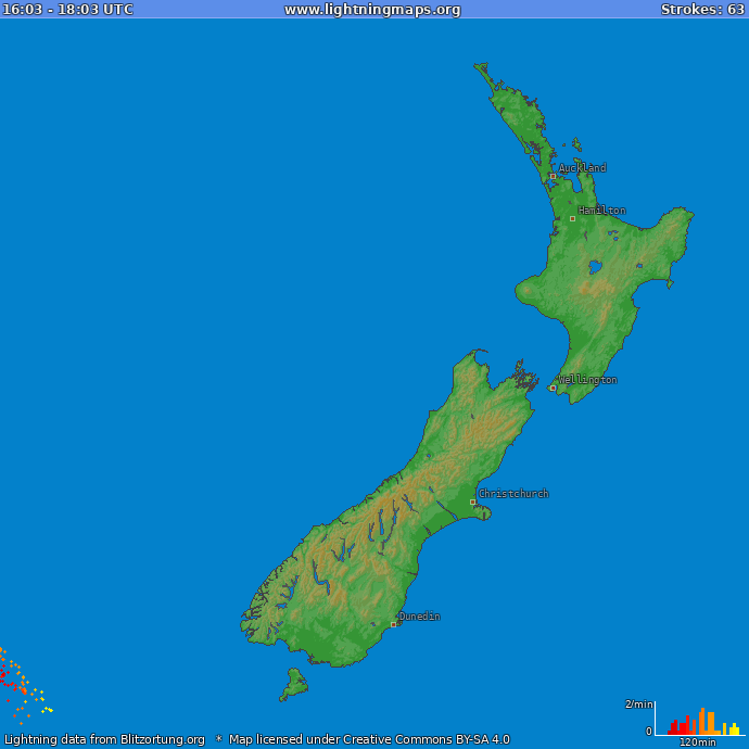 Lightning map of New Zealand