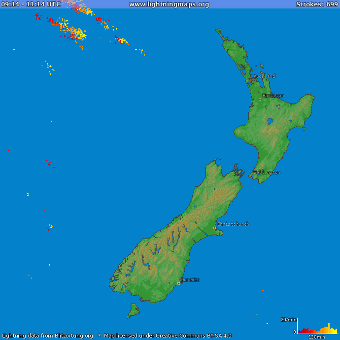 Lightning map of New Zealand