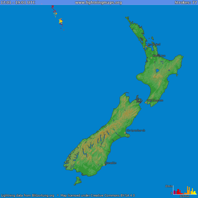 Lightning map of New Zealand