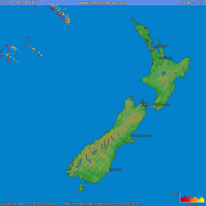 Lightning map of New Zealand