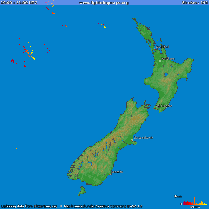 Lightning map of New Zealand