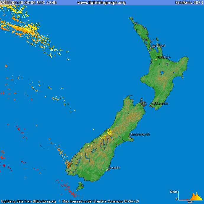 Carte de la foudre Nouvelle-Zélande 20/09/2021