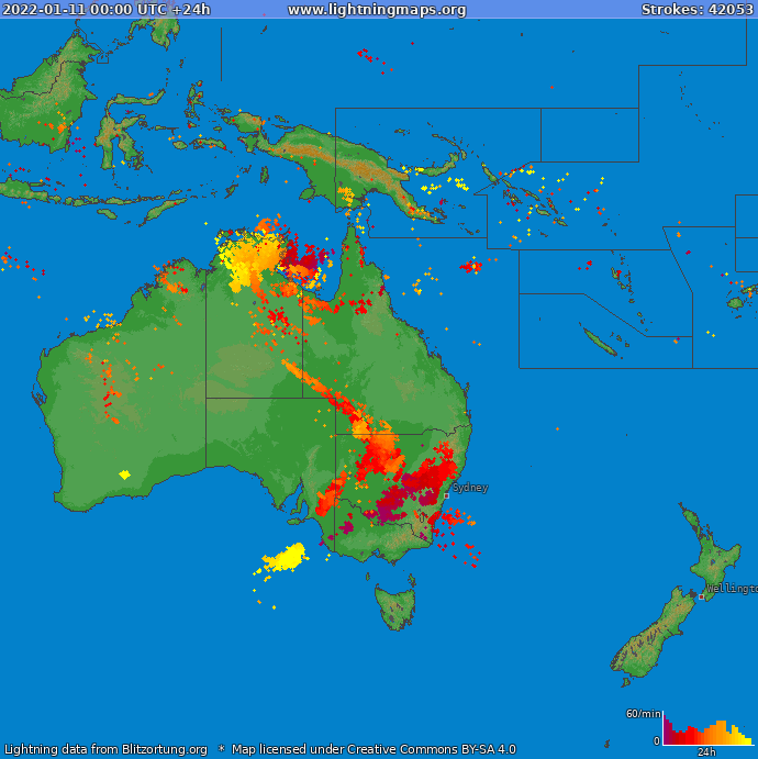 Mappa dei fulmini Oceania 11.01.2022