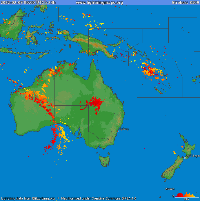 Mappa dei fulmini Oceania 07.02.2022