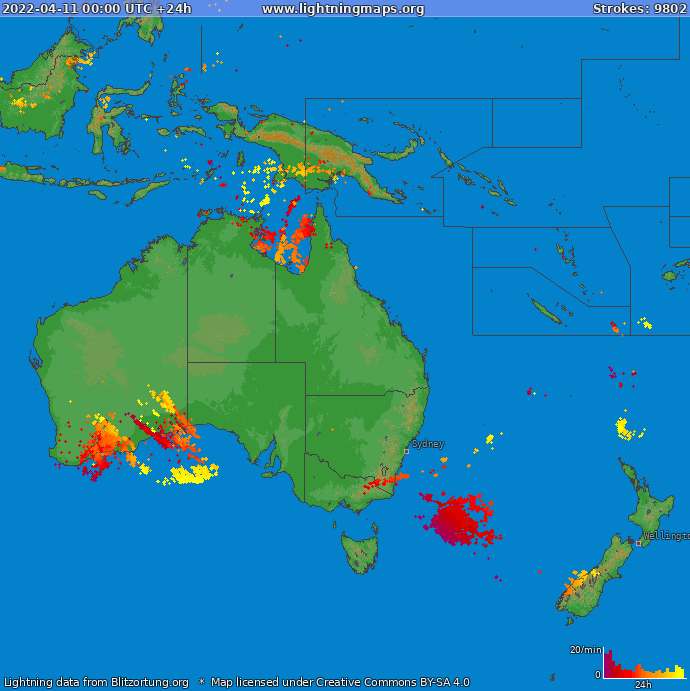Lightning map Oceania 2022-04-11