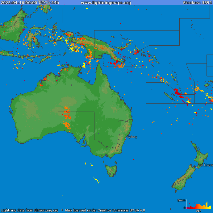 Lightning map Oceania 2022-04-16